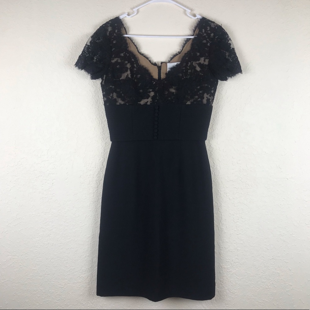 Oscar de la Renta Black Midi Dress with Lace Bodice